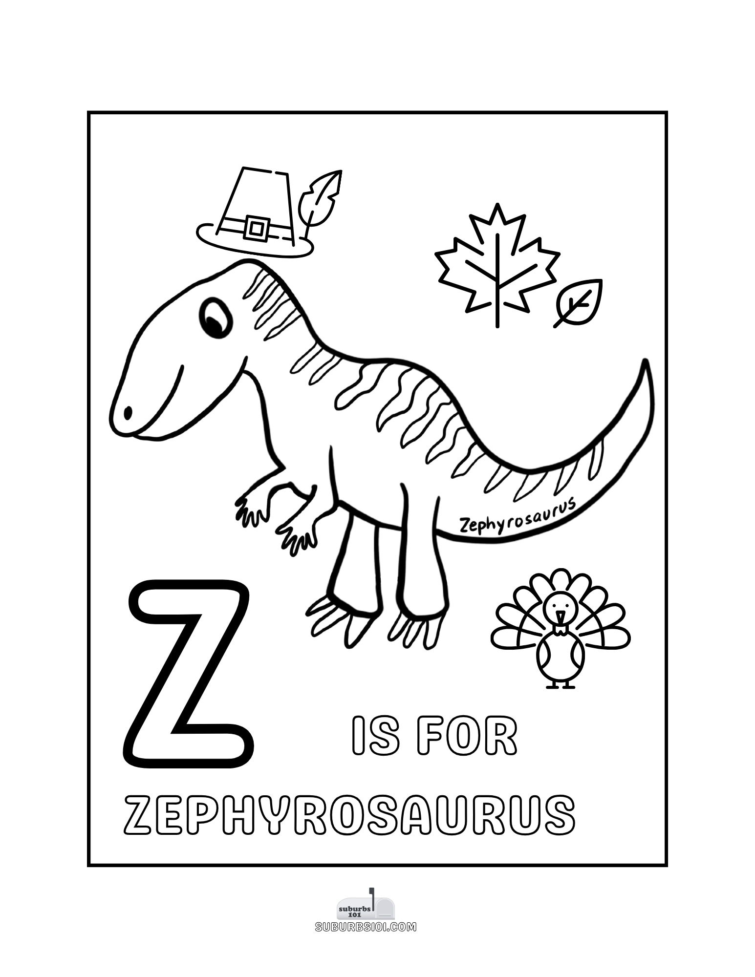 Free Dinosaur Thanksgiving Coloring Pages (26 Printables A to Z Dinos ...