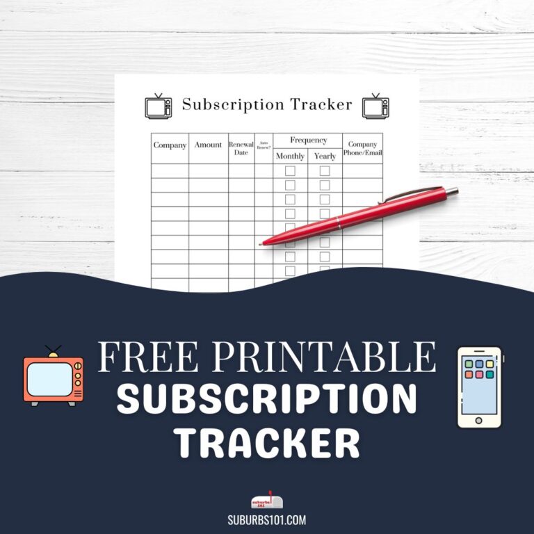 Free Subscription Tracker Printable - Suburbs 101